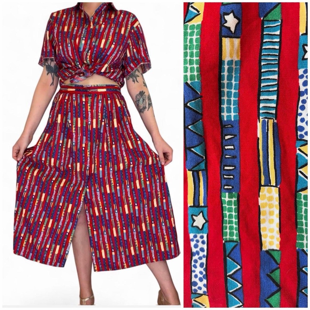 Vintage Star Pattern Skirt and Top Set